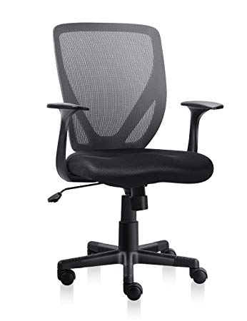 VH Furniture Mesh Office Chair Mid-Back Adjustable Computer Desk Chair with Padded Seat and Lumbar Support (Black)