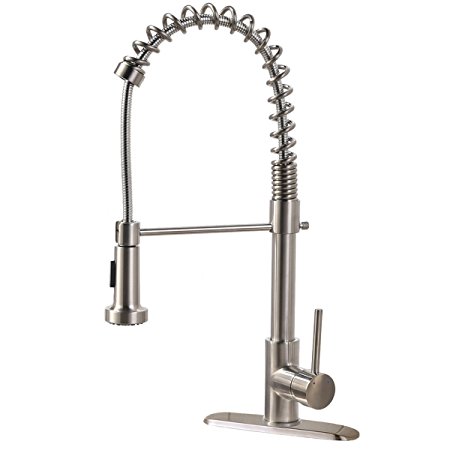 Commercial Pull Out Sprayer Single Handle Brushed Nickel Kitchen Faucet, Single Lever Kitchen Sink Faucets, Including Deck Plate