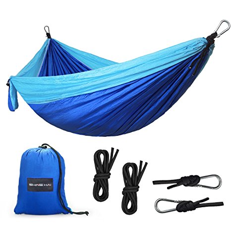 SHINE HAI Camping Hammock, Lightweight Parachute Nylon Garden Hammock, Portable Bed for Backpacking, Camping, Travel, Beach, Yard