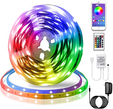 LED Strip Lights, KIKO Smart Color Changing Rope Lights 16.4ft/5M SMD 5050 RGB Light Strips with Bluetooth Controller Sync to Music Apply for TV, Bedroom, Party and Home Decoration