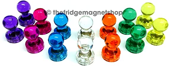 14 x Strong Magnetic Push Pins Neodymium Magnets - Perfect for Maps, Whiteboards, Memos, Fridges and Offices [Assorted Colours]