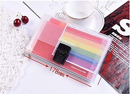 Doyime-File Folder A6 Size 13 Pockets Portable Rainbow Document Organiser Multicoloured Plastic Expandable Organizer Wallet Case with Colored Labels Index - 1 Pack（Buckle）