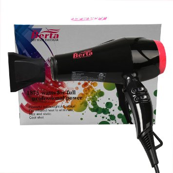 Berta 1875W Professional Hair Dryer Low Noise Ceramic Negative Ion Blow Dryer 2 Speed and 3 Heat Setting