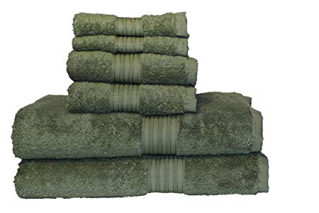 Baltic Linen Majestic Heavy Weight Cotton Towels, 2 Bath Towels, 2 Hand Towels, 2 Washcloths, Moss Green, 6 Piece Set