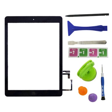 Wefix Black Touch Screen Glass Digitizer Assembly For iPad air With Spare Parts Home ButtonAdhesiveTools