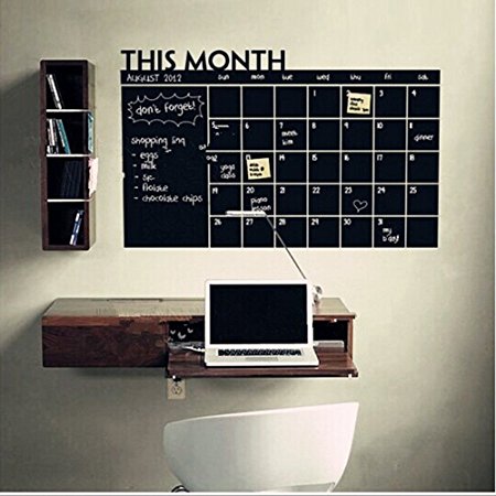 Self-Adhesive Multi-Purpose Chalkboard Contact Paper Wall Sticker/Message Board Decal (39" X 24" Black Monthly Calendar)