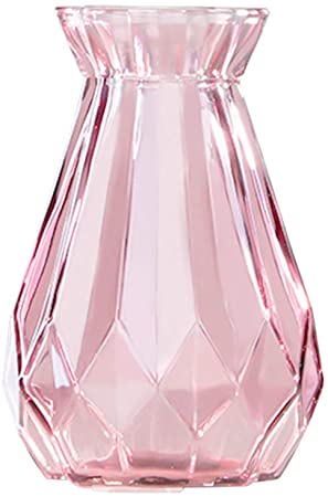 Cratone Glass Vase Flower Vase Solid Color Transparent Style Pink Carafe Jug 14.5cm High Decor Home Wedding Table