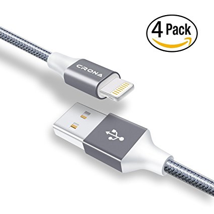 iPhone Charger, CRONA iPhone Cable 4 Pack (1ft 3ft 3ft 6ft ) Nylon Braided 8 Pin Lightning to USB Charging Cord for iPhone 7 7 Plus 6 6s 6 plus 6s plus, iPhone 5 5s 5c,iPad, iPod and More (Gray )
