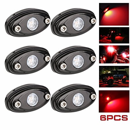 LED Rock Lights Off Road for JEEP ATV SUV Truck Boat Underbody Glow Trail Rig Lamp Interior and Exterior-Waterproof Shockproof-Red(Pack of 6)
