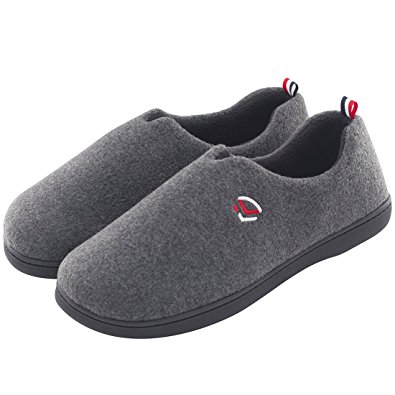Men's Comfort Polar Fleece Slip on Slippers Color Block Memory Foam House Loafers Shoes w/ Indoor, Outdoor Sole