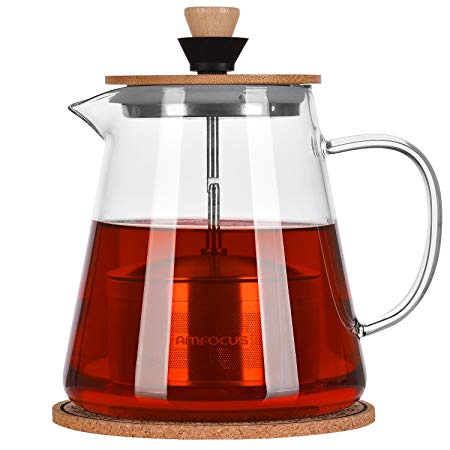 Glass Teapot with Infuser Set - 950ml/32oz Borosilicate Glass Teapot with Tea Strainer&Coaster - Stovetop Safe