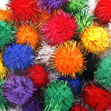 Youngever 30 Pack 1 Inch Cat Sparkle Balls, Cat Glitter Balls, Pom Pom Balls, Interactive Ball Toys for Cat, Kitten, Puppy