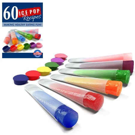Silicone Ice Pop Molds and Ice Pop Maker Set of 6 Clear Tubes Plus 60 Recipes Ebook