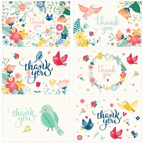 Thank You Cards - 36 Assorted Floral Blank Thank-You Notes with Envelopes & Gold Stickers - Ideal for a Wedding, Baby Shower, Bridal, Birthday, Graduation, Business, Sympathy - Bulk 4x6 Photo Size