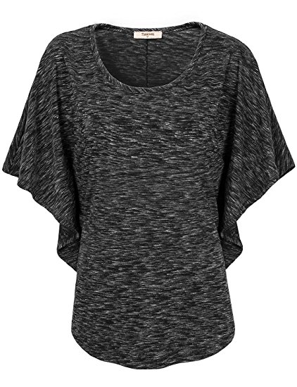 Timeson Women's Scoop Neck Batwing Cut Out Shoulder Off Shirring Detail T-Shirt Top