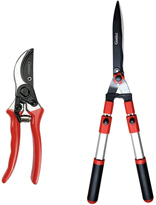 gonicc 8" Professional Sharp Bypass Pruning Shears(GPPS-1002) and Adjustable 25"  8" Hedge Shears, Tree Trimmers Secateurs,Hand Pruner, Garden Shears,Clippers for The Garden.