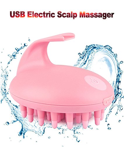 BMK Shampoo Hair Massage Brush Electric Scalp Head Neck Care Massager Rechargeable Vibration Silicone Comb Waterproof Bath Shower Vibrating Brush for Hair Growth (Pink)