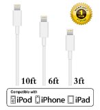 Certified ScableTM 3 Pack 8 Pin Lightning to USB Sync and Charging Cable Connector for iPhone 6 6 Plus iPhone 5s 5 5c iPod Touch 5th Nano 7th and iPad 4 Air Air 2 Mini with Authentication Chip Ensures Fast Charging and No Annoying Error Messages White