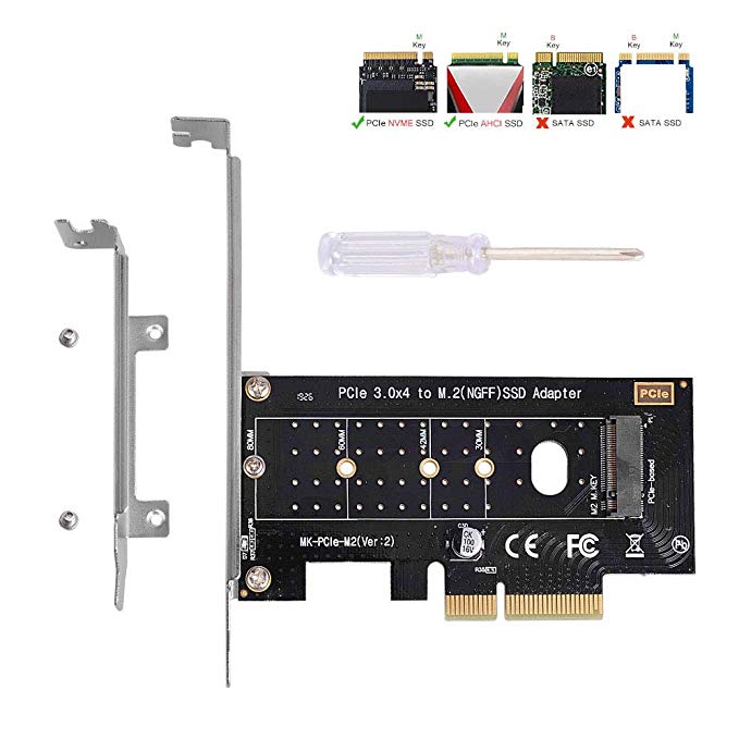NVMe PCIe Adapter, M Key M.2 NVME SSD to PCI-e 3.0 x4 Host Controller Expansion Card with Low Profile Bracket, PCIe NVME Adapter for PC Desktop Support 2230 2242 2260 2280