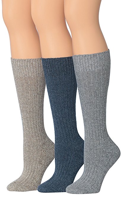 Tipi Toe Women's 3 Or 6-Pairs Ragg Marled Ribbed Mid-Calf High Wool-Blend Boot Socks