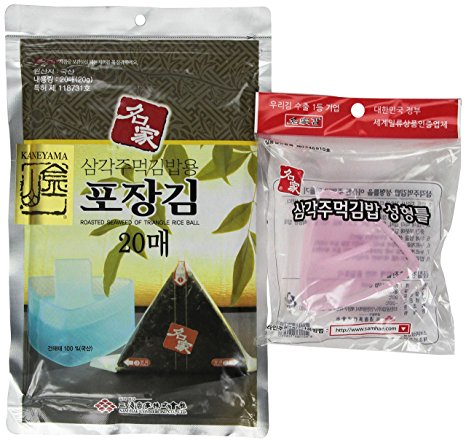 Kaneyama Seaweed Wrappers for Triangular "Onigiri" Rice Ball Starter Kits (20 Sheets with Mold)