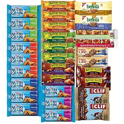 Healthy Snacks, Variety Pack, Breakfast Bars, Including Nature Valley, Belvita, Goodness Knows, Clif, Nutri Grain and Fiber One