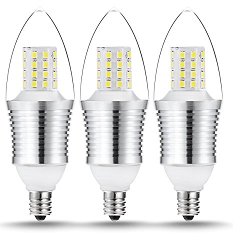 (3 Pack) 9 Watt LED Light Bulbs Crystal White Glow (5000K) LED Chandelier Bulb, 70W-75W Incandescent Bulb Equivalent, E12 Candelabra Base, Blunt Tip 810Lm LED Bulbs, Sharp Tip