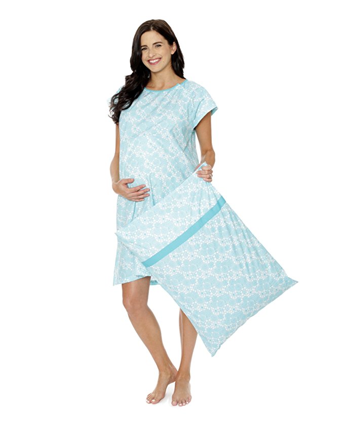 Gownies - Labor and Delivery Maternity Hospital Gown and Pillowcase Set, Hospital Bag Must Have, Best Baby Shower Gift