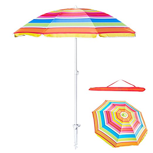6 Feet Beach Umbrella UV Protection with Telescoping Pole Adjustable Sand Umbrella, Weather Shelter Bonus Carry Bag and Sand Anchor(Colorful)