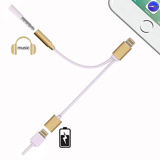 2 in 1 Lightning Adapter For iPhone 7/7 Plus 6/6 plus 6s/6s plus,ipad,ipod to 3.5mm Headphone Jack, iPhone Adapter That Support Your Headphone Volume Change-Gold