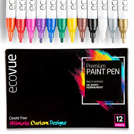 The Best Vibrant Paint Pens for Ceramic Mugs, Wine Glass Art, Wood Painting, Fabric Canvas, Clay | Medium Tip Deco Markers in 12 Bold Colors with Vivid Oil Based, Permanent, Fast Dry, Waterproof Ink
