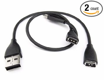 T3chtonic (2x) Fitbit Charge Hr Charger Cable Cord Replacement for Damaged or Lost Chargers - 2pc Long 10.5in Fitbit Accessories in Black