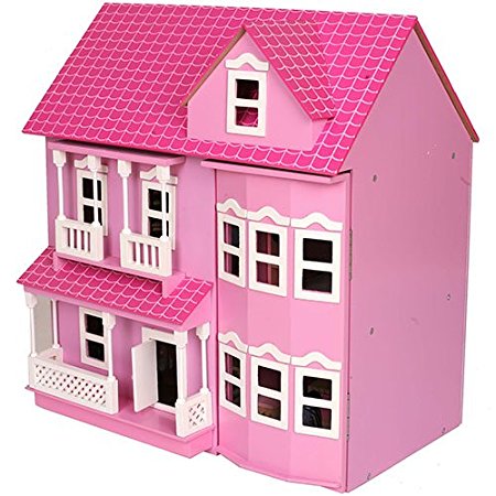 Mamakiddies Victorian Wooden Doll House/Furniture and Dolls (Pink)