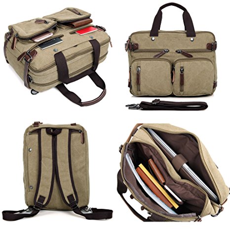 Clean Vintage Hybrid Backpack Messenger Bag | Convertible Laptop Messenger Backpack- Rucksack BookBag Daypack- WAXED Canvas