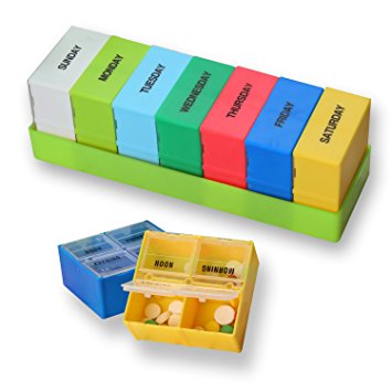 SPARKSOR Pill Box Organizer with Weekly 7 Day AM and PM Night Reminder Mediplanner / Vitamin Case / Travel Reminder Holder / Medication Dispenser Container