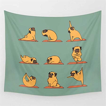 Dog Tapestry Kung fu Pug Dog Wall Tapestry Funny Blue Art Wall Hanging Home Decor Bedroom Dorm Room Living Room 51x59 Inch