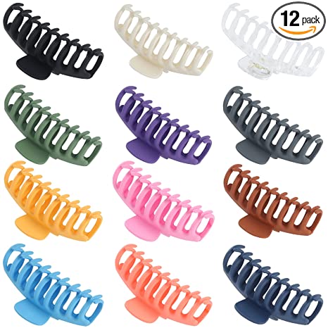 12 Pcs Large Hair Claw Clips Non-slip 4.3 Inch Big Banana Hair Claw Clips for Women Girls , Strong Hold clips for Thick Thin Hair