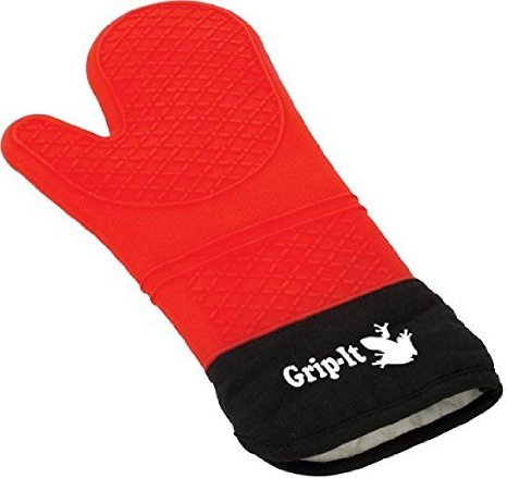 Silicone Oven Mitt and Potholder This Extra Long Red Glove Saves Forearms From Burns  Waterproof Rubber Withstands Hot Steam and Heat Up To 482F  Comfortable To Wear Easy To Clean
