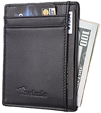 Travelambo RFID Front Pocket Wallet Minimalist Wallet Slim Wallet Genuine Leather
