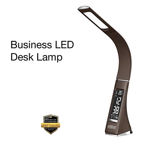 American Standard PQP Bright LED Light Desk Lamp | LCD Screen Time, Temperature & Date Display | Sleek, Adjustable Gooseneck & Sturdy Base | Office Lamp For Reading, Surfing, College & More