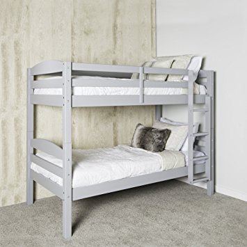 WE Furniture Solid Wood Twin Over Twin Bunk Bed, Gray