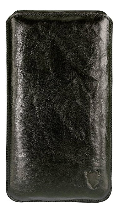 MediaDevil Samsung Galaxy S2 Leather Case (Black with Black stitching) - Artisanpouch Genuine European Leather Pouch Case with Pull-Tab