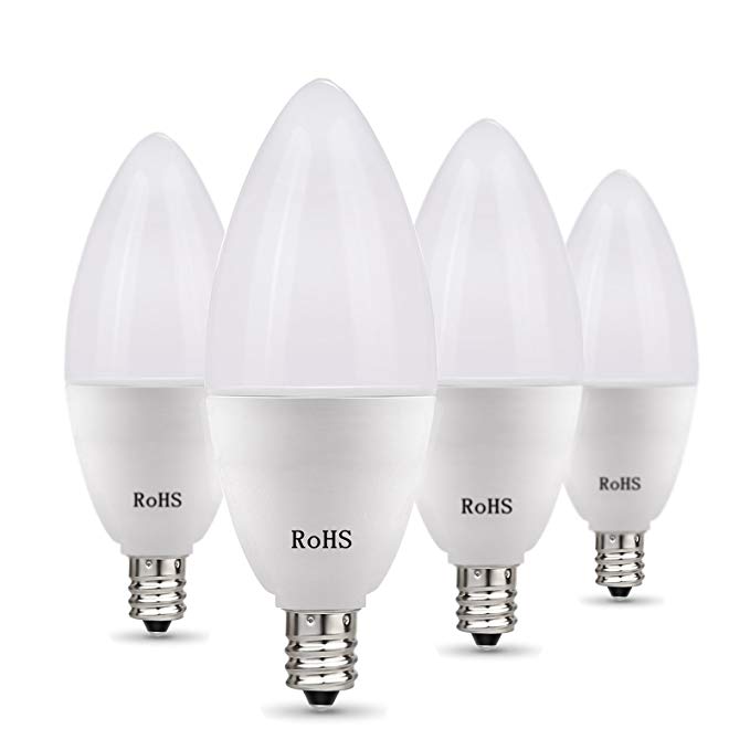 Bathebright Candelabra Led Bulbs 60W Equivalent E12 Led Bulb 6W Daylight White 5000K Non-dimmable Ceiling Fans Chandelier Light Bulbs 4 Pack