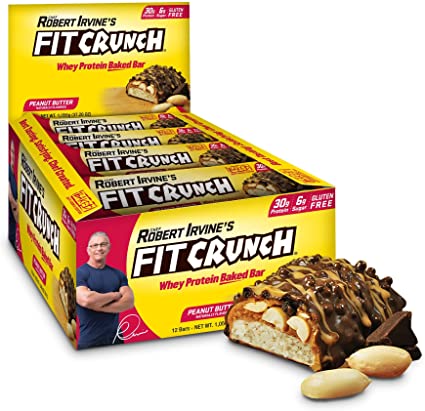 FITCRUNCH Protein Bars | Designed by Robert Irvine | World’s Only 6-Layer Baked Bar | Just 6g of Sugar & Soft Cake Core (12 Bars, Peanut Butter)