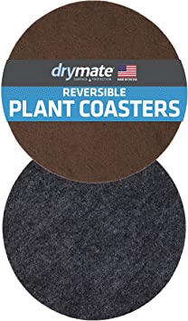 Drymate Plant Coaster Mat Reversible, Charcoal/Brown, (8 Inch), (Set of 2), Round/Fabric, Absorbent/Waterproof - Protects Surfaces, Contains Liquids (USA Made)