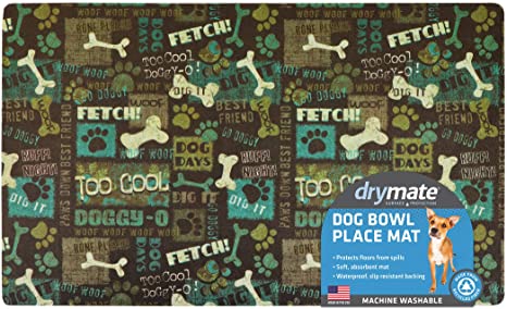 Drymate Dog Bowl Placemat, Pet Food Feeding Mat - Absorbent Fabric, Waterproof Backing, Slip-Resistant - Machine Washable/Durable (USA Made)