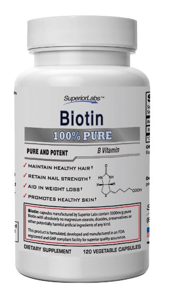#1 Biotin by Superior Labs - 100% Natural, 5,000mcg, 120 Vegetable Capsules - Made In USA, 100% Money Back Guarantee