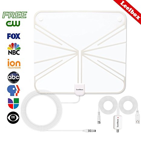 Leelbox HDTV Antenna Indoor Amplified Digital Antenna 50 Miles Range Detachable Amplifier Signal Booster 1080P 4K Full HD High Reception with 16.5 Foot Coaxial Cable (White)