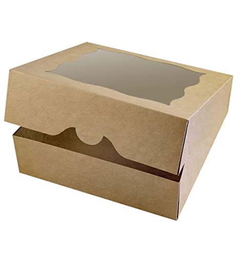 15-Pack 10"x10"x3"Brown Bakery Boxes with PVC Window for Pie and Cookies Boxes Large Natural Craft Paper Box 10x10x3inch (Brown, 15)
