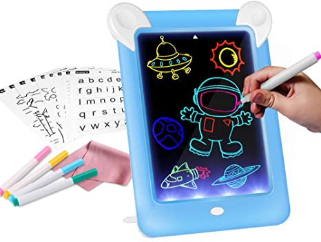 3D Glow Pads for Kids, Magic Drawing Board 19 Stencils, Portable Glow Board Pad 4 Drawing Pens, Magic Drawing pad Erasable Graffiti Drawing Colorful Luminous Paperless & Photo Frame Gifts for Kids